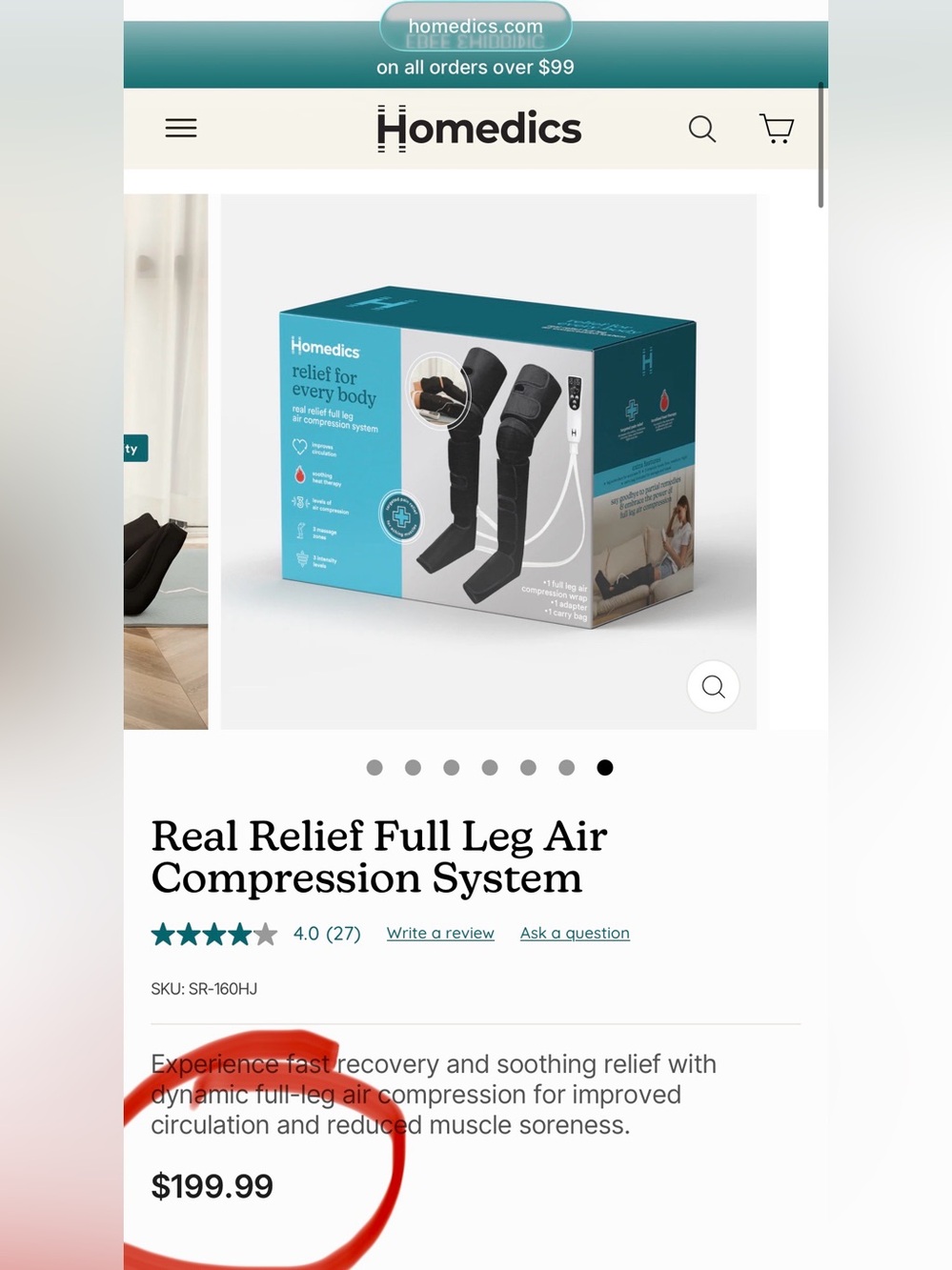 Homedics Black Full Leg Air Compression System with Remote